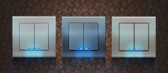 Выключатели серии Бриллиант снабжены светодиодной подсветкой синего цвета.